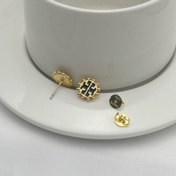 Tory Burch Gold and Navy Stud Earrings - Picture 5 of 5